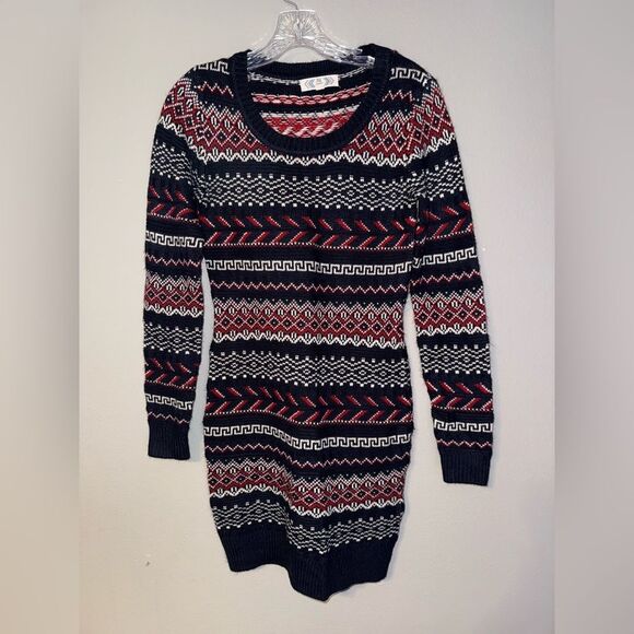 Pink Rose Cozy Knit Sweater Dress in Red and Navy Small #719 - Picture 1 of 3